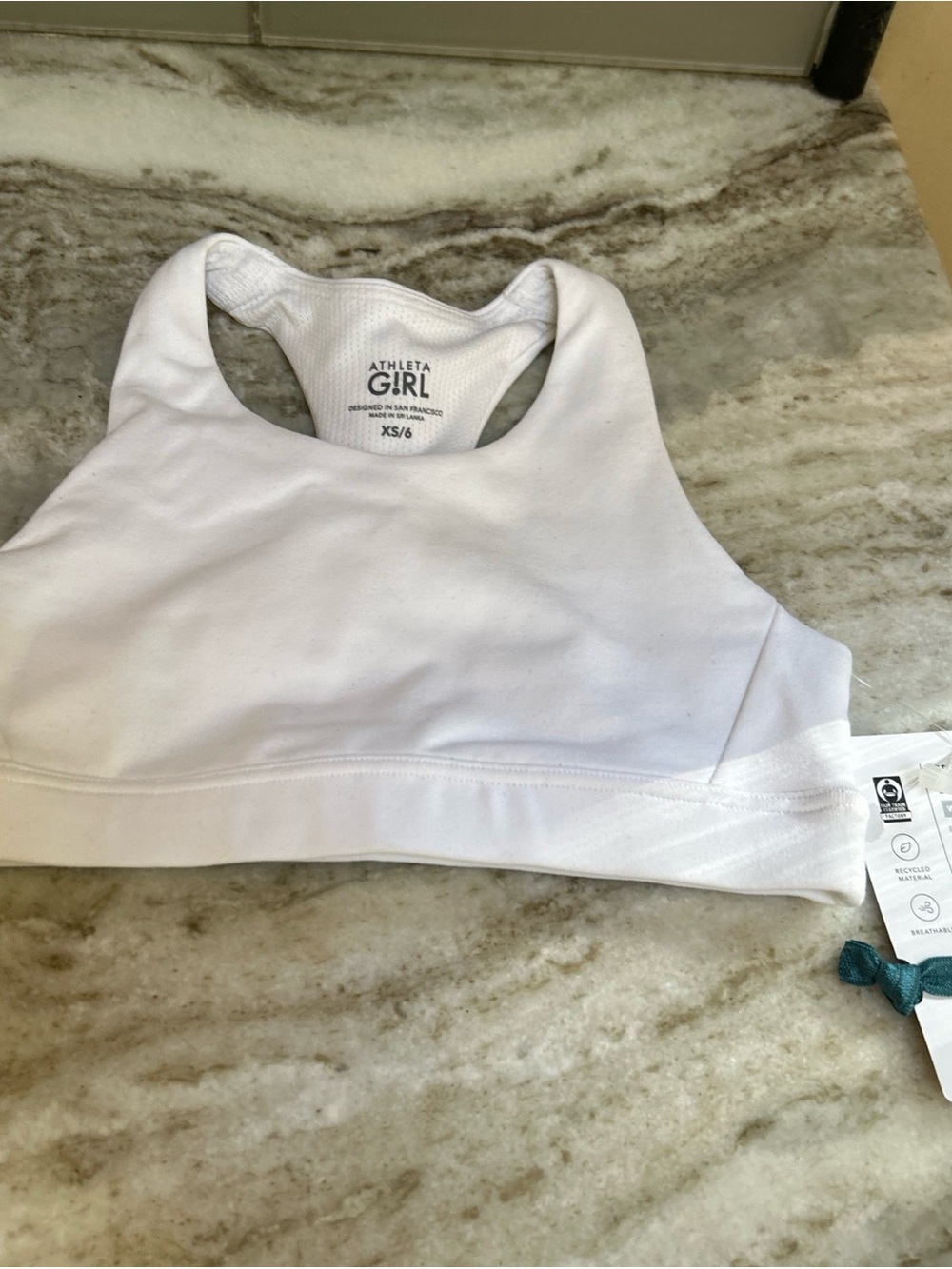 Athleta Girl Transcend Racerback  Sports Bra White XS 6 New Tags Camp Summer